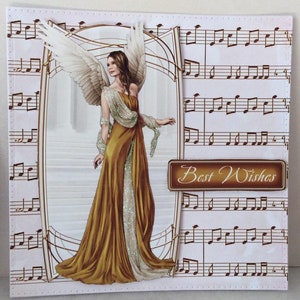 Goldene Fee Geburtstagskarte, nur für Sie, Decoupaged Fee, Größe 7 x 7 Zoll, glitzernde Fee Karte, Musiknote Hintergrund, Weihnachtskarte