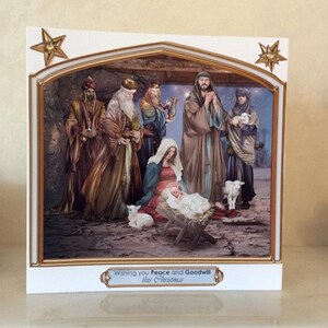Squisito biglietto di natività fatto a mano, biglietto di Natale religioso, biglietto della Sacra Mangiatoia, buone vacanze, biglietto della pace, biglietto grande da 8 x 8 pollici
