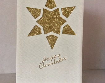 Handcrafted Christmas Card: Gold Star, Happy Holidays