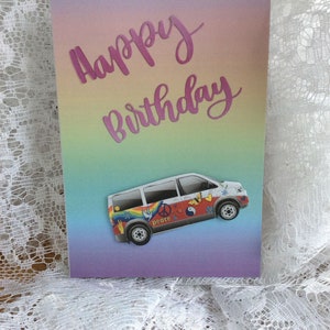 Carte d’anniversaire faite à la main, Carte arc-en-ciel, Carte jeunes, Carte faite à la main, Camping-car, Carte amusante, Taille 5 x 7 pouces