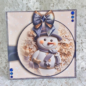 lindo cartão de Natal de boneco de neve, feliz Natal, cartão decoupaged, cartão festivo feito à mão, boas festas, cartão de boneco de neve atrevido, tamanho 7 x 7