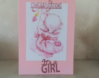 New Baby Girl Card, New Birth,Congratulations,It's a Girl, Hello Little one, New baby card, Newborn card, Card for Baby Girl