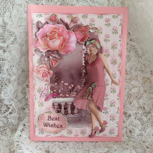 Tarjeta de feliz cumpleaños para damas cumpleaños, tarjeta de dama elegante, tarjeta hecha a mano, tarjeta tamaño A5, mejores deseos, tarjeta para su cumpleaños