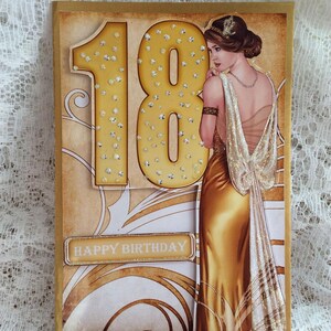 Biglietto di auguri per il 18° compleanno, biglietto di auguri per il 18° compleanno, biglietto di lusso, 18° compleanno per lei, biglietto decoupage Art Déco Lady