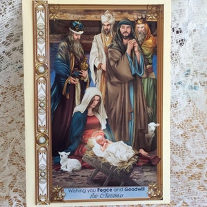 handgemachte Krippenkarte, Weihnachtskarte, Religiöse Karte, Weihnachtssegen, O Heilige Nacht, Heilige Karte, Frohe Weihnachten, Krippenszene