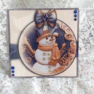 lindo cartão de Natal de boneco de neve, feliz Natal, cartão decoupaged, cartão festivo feito à mão, boas festas, cartão de boneco de neve atrevido, tamanho 7 x 7