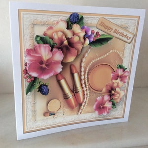 Biglietto di compleanno per donne per gli amanti del trucco, Biglietto elegante per una donna, Biglietto di lusso, Biglietto speciale, dimensioni 7 x 7 pollici