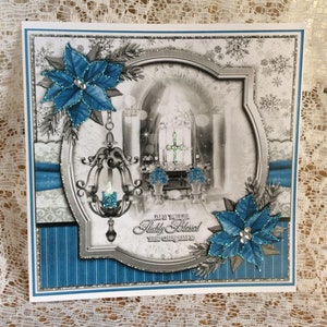 Carte de Noël de luxe montrant un autel d’église décoré, carte de sentiment religieux, carte faite à la main, carte pour Noël, bénédictions de Noël