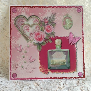Tarjeta de cumpleaños de damas amantes del perfume, tarjeta de San Valentín, tarjeta de boda, tarjeta de compromiso, tarjeta para ella, tarjeta hecha a mano, tamaño 8 x 8 pulgadas