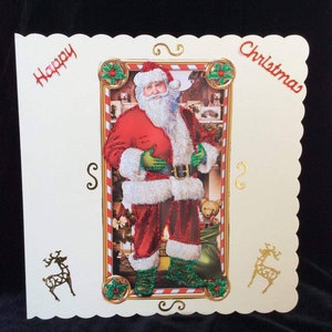 glittery Traditionele Kerstkaart, Kerstkaart van de Kerstman, Fijne Feestdagen, Handgemaakte Kaart, Kinderkerstkaart, Kerstmankaart