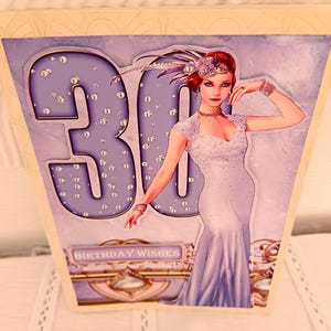 Cartão elegante de 30º aniversário em estilo Art Déco, cartão de marco de 30º aniversário, cartão de 30º aniversário, cartão especial de comemoração de 30 anos, cartão estampado