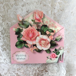 Deseos de boda, tarjeta de boda en forma, tarjeta de boda de lujo, tarjeta decoupage, el día de su boda, a la pareja feliz, tarjeta en forma de sobre