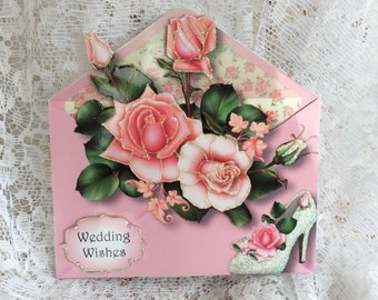 Wedding Wishes, Shaped Wedding card, Luxury Wedding card, Decoupaged card, On your Wedding day, to the Happy Couple, Envelope Shaped Card