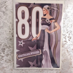 Elegante biglietto di auguri per l'80° compleanno in stile Art Déco, biglietto di auguri per l'80° compleanno, biglietto di auguri per l'80° compleanno, biglietto di auguri per le donne, inserto stampato,