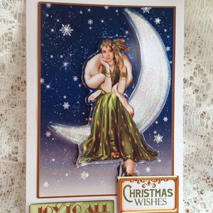 Christmas Dreams, dameskerstkaart, kleine kaart, kaart voor Kerstmis, Moonbeams-kerstkaart, mooie kaart, feestelijke kaart, kerstkaart