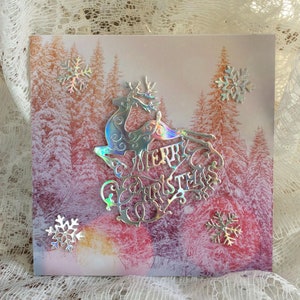 Carte de cerf dansant pour carte de renne de Noël, Joyeux Noël, Joyeuses Fêtes, Joyeux Noël, Salutations de Noël, Carte découplée