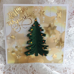 Carte d’arbre de Noël découplée, Carte de luxe faite à la main, Carte spéciale, Carte festive, carte pour la famille, Joyeuses Fêtes, petite carte