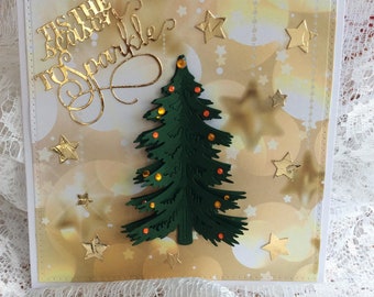 Carte d’arbre de Noël découplée, Carte de luxe faite à la main, Carte spéciale, Carte festive, carte pour la famille, Joyeuses Fêtes, petite carte