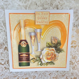 Cartão de aniversário de casamento dourado, cartão de aniversário feito à mão, para um casal especial, cartão de comemoração, no seu aniversário, tamanho 7 x 7 polegadas