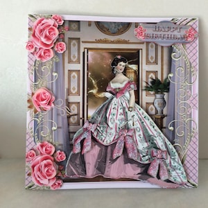 Carte de luxe pour un anniversaire de dames, carte de dame élégante exquise, carte de taille 8 x 8 pouces, carte spéciale découplée, insert imprimé