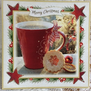 Piccola cartolina di Natale, cartolina di Natale luminosa, cartolina festiva, buon Natale, dimensioni 5 x 5 pollici, cartolina divertente, cartolina di buone vacanze