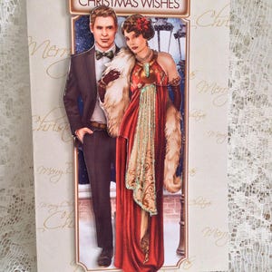 Tarjeta de pareja Art Deco lista para su baile festivo, Feliz Navidad con amor, Tarjeta festiva, Felices fiestas navideñas, Tamaño A5