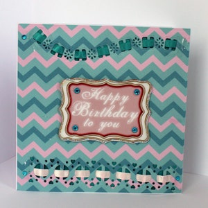 Tarjeta de feliz cumpleaños, tarjeta de cumpleaños femenina, feliz cumpleaños a ti, tarjeta de diseño moderno, tarjeta pequeña de 6 x 6 pulgadas, tarjeta con cinta