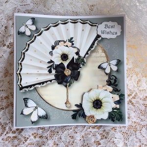 Tarjeta de cumpleaños de lujo para mujer, exquisita tarjeta hecha a mano, elegante tarjeta, saludos de cumpleaños, tamaño 8 x 8 pulgadas, inserto impreso