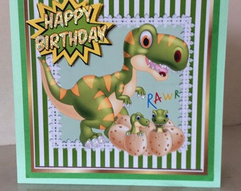 Roaring Dinosaur Birthday Card, Children's Card,Dinosaur Card,Little ones Birthday, Birthday Fun, Card for him, Card for her, Happy Birthday