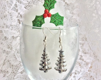 Silver Coloured Christmas Tree Earrings,  Holiday Jewelry,  Christmas Jewellery, Christmas Gift, Fashion Jewellery, handmade earrings,