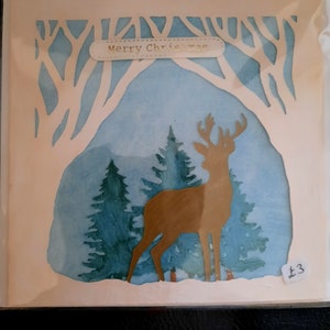 Bella cartolina di Natale fatta a mano, biglietto di auguri di Natale, biglietto festivo, biglietto decorato a mano, biglietto di cervo, biglietto e busta, biglietto colorato a mano