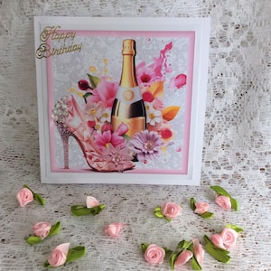 Chaussures et vin juste pour son anniversaire, carte unique, carte pour fille, carte pour mère, carte de luxe,