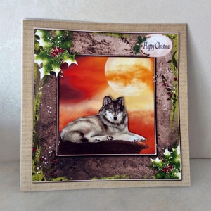 Tarjeta de Navidad de lobo salvaje, Feliz Navidad, Tarjeta especial de Navidad, Saludos festivos, Tarjeta de amantes de los animales, tarjeta grande de 8 x 8