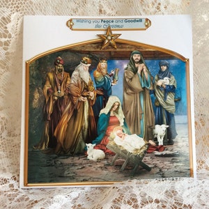 Tarjeta de Natividad hecha a mano, Tarjeta de Navidad, Tarjeta Religiosa, Tarjeta hecha a mano, tarjeta con sobres, Tarjeta de alta calidad, tamaño grande 8 x 8 pulgadas