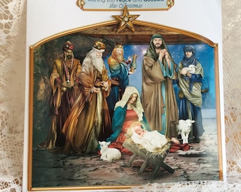 Carte de crèche faite main, carte de Noël, carte religieuse, carte faite main, carte avec enveloppes, carte de haute qualité, grande taille 20 x 20 cm