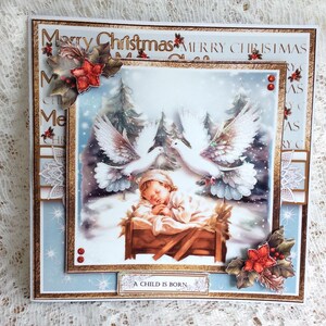 Religieuze kerstkaart, kerstkaart biddend, kaart voor Kerstmis, heilige kaart, feestelijke kaart, speciale kerstkaart, formaat 8 x 8 inch