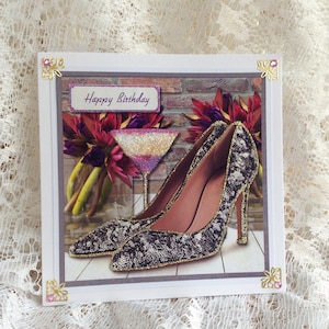 Chaussures et vin juste pour son anniversaire, carte unique, carte pour fille, carte pour mère, carte de luxe,