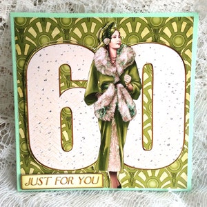 Carte d’anniversaire Milestone 60e, carte de célébration 60, carte de vœux 60, carte de luxe, 60e anniversaire pour elle, jolie carte verte