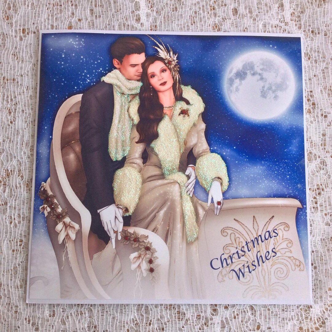Art Deco Couple Christmas Card: Glitter Sleigh Ride (8x8 Inch) - Etsy