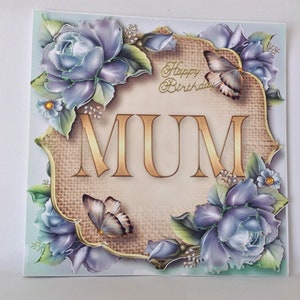 Gelukkige verjaardag moeder, verjaardagswensen voor moeder, decoupaged verjaardag, verjaardag voor moeder, kaart voor speciale moeder, formaat 8 x 8, bedrukt inlegvel