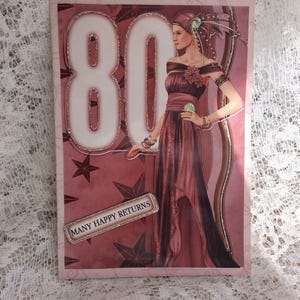 Élégante carte du 80e anniversaire de style Art déco, carte jalon 80e anniversaire, carte du 80e anniversaire, carte de fête pour dames, insert imprimé,
