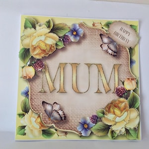 Gelukkige verjaardag moeder, verjaardagswensen voor moeder, decoupaged verjaardag, verjaardag voor moeder, kaart voor speciale moeder, formaat 8 x 8, bedrukt inlegvel