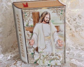 Special Easter card made in the shape of a book, Easter Book card, He is Risen card, Religious card, Jesus Card, Bible Easter card,