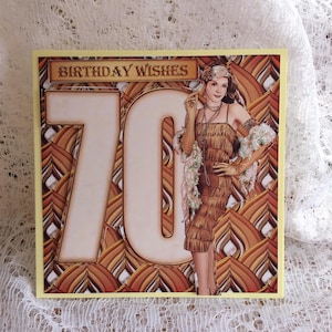 Carte Milestone 70e anniversaire, , 70 Celebration Card, , Carte de luxe, Carte Art Déco Lady
