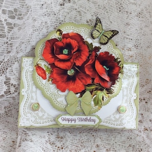 Gevormde verjaardagskaart, sta op verjaardagskaart, bloemenkaart, kaart voor haar, bloemenverjaardagskaart, ezelkaart, grootte: 6 x 6,5 inch