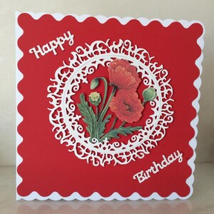 Cartão de aniversário floral com uma papoula deslumbrante, papoula vermelha, cartão floral, cartão para ela, cartão para mãe, cartão feminino, cartão floral