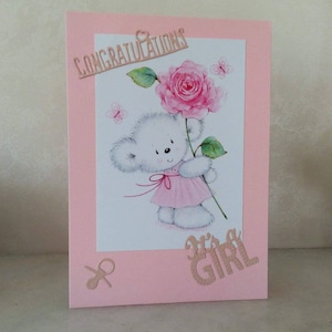 Nueva tarjeta de niña bebé, nuevo nacimiento, felicitaciones, es una niña, hola pequeña, nueva tarjeta de bebé, tarjeta recién nacida, tarjeta para niña