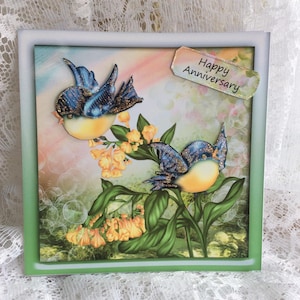 carte pour anniversaire de mariage, carte joyeux anniversaire, carte Blue Bird, taille 8 x 8 pouces, jolie carte