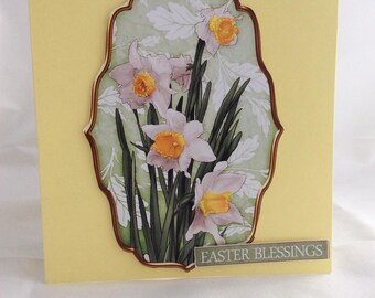 Easter daffodils Easter card, Bright and Cheerful card, , Fun Easter card, Size 6 x 6 , Yellow Card,  Easter Blessings, Religious card