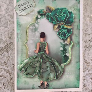 Tarjeta de feliz cumpleaños para damas cumpleaños, tarjeta de dama elegante, tarjeta hecha a mano, tarjeta tamaño A5, mejores deseos, tarjeta para su cumpleaños
